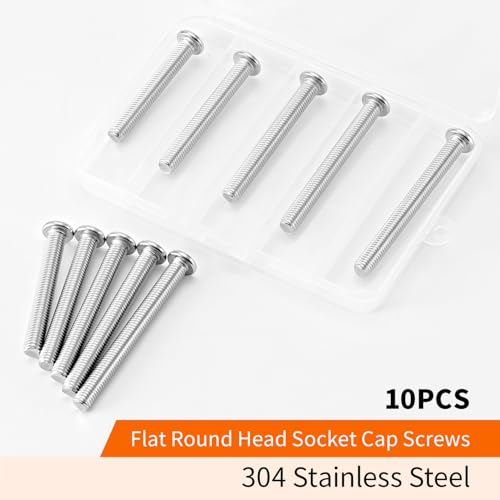 M8 x 60mm 65mm 70mm 75mm 80mm Flat Round Head Hex Socket Cap Screws Bolts, Furniture Screws, 304 Stainless Steel, Allen Hex Drive, Metric Fully Threaded, Bright Finish, Assortment Kit 10PCS - size: M8 x 60/65/70/75/80mm (10PCS)