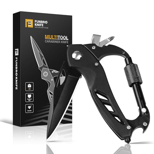 FUNBRO Multitool Carabiner with Pocket Knife, Bottle Opener - color: Black