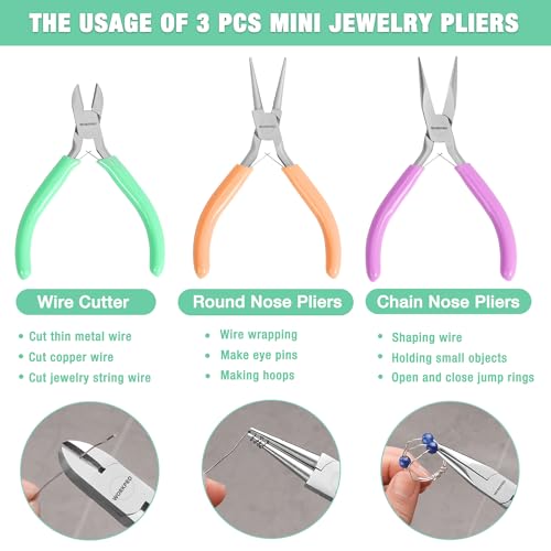 WORKPRO Jewelry Pliers Set, 3-Piece Mini Jewelry Tool Kit - color: Light Purple, Light Green, Orange