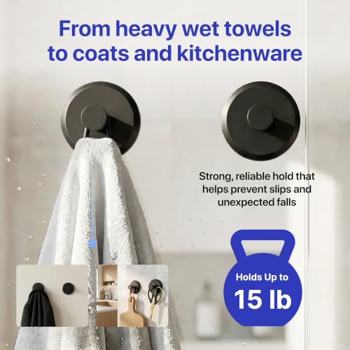 HOME SO Suction Cup Hooks for Shower & Bathroom Towel Holder 2-Pack Black - color: Matte Black, size: 2 Pack