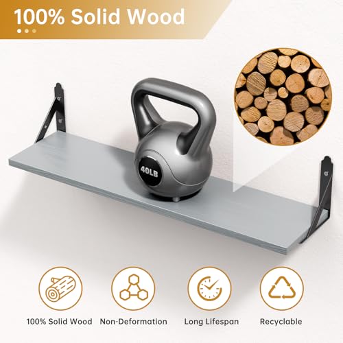 ROMGUAR CRAFT Wood Wall Floating Shelves Set of 4, 23.6" x 6" - Light Grey - color: Light Grey, size: 23.6" x 6"