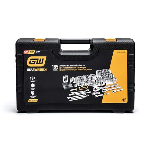 GEARWRENCH 185 Piece 1/4”, 3/8” & 1/2" Drive 72-Tooth SAE/Metric Mechanics Hand Tool Set - size: 185 Piece, style: SAE/Metric