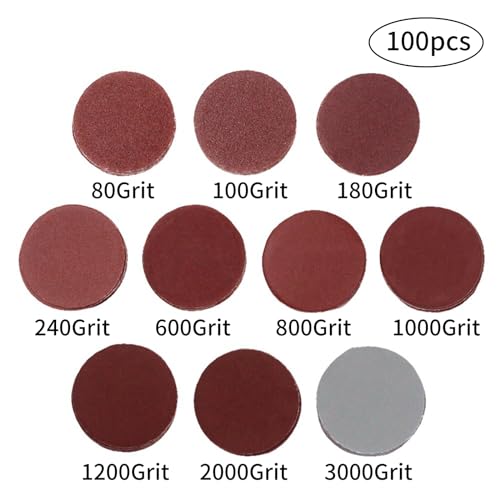 Coceca 100pcs 2 Inch Drill Sander Attachment with Backer Plate 1/4" Shank Sanding Discs Pad Kit Includes 80-3000 Grit Sandpapers