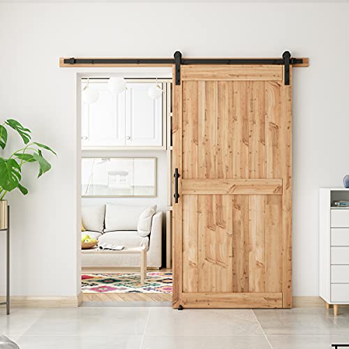 SMARTSTANDARD 7 FT Heavy Duty Sturdy Sliding Barn Door Hardware Kit, Black - size: 7 Feet