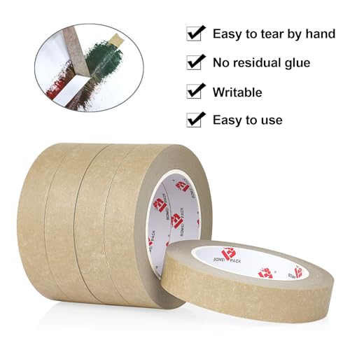 BOMEI PACK Brown Painters Tape 1 Inch Bulk - Paint Tape 5 Rolls x 1 Inch x 55 Yards - Brown Masking Tape for Walls Painting, DIY Crafting, and School Projects, Total 275 Yards - color: Brown