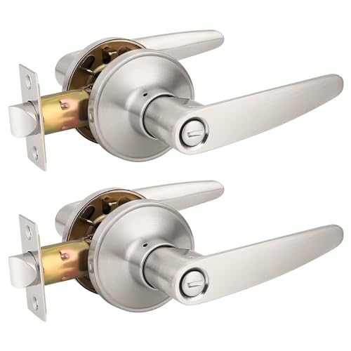 Probrico 2 Pack Privacy Door Levers Door Handles for Bedroom or Bathroom Keyless Leverset, Locked in Side Home/Office Door Lockset,Modern&Durable in Satin Nickel Door Hardware - size: 2 Pack