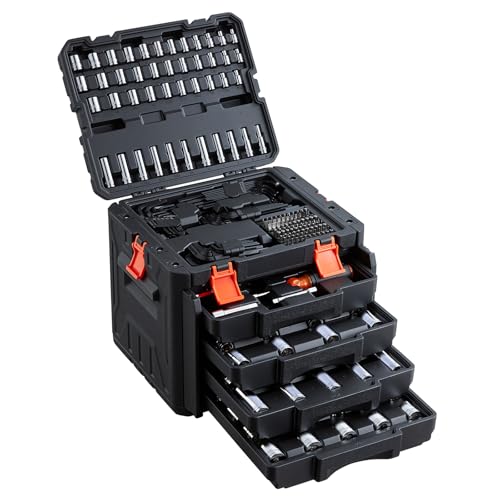 VEVOR 256 PCS Mechanic Tool Set with 4-Drawer Tool Box 1/4" 3/8" 1/2" Drive - size: 256-PCS