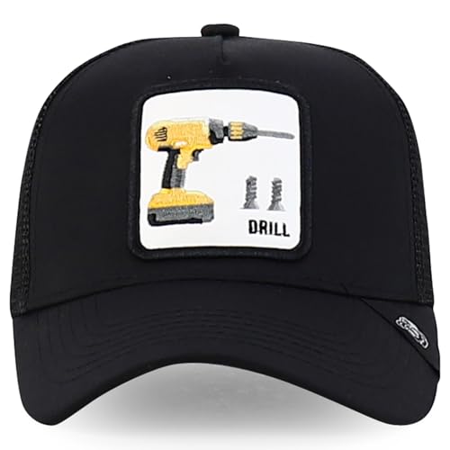 Trendy Apparel Shop 5 Panel Structured Tool Theamed Design Trucker Cap - color: Drill Black