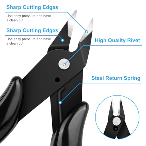 Ainiv Wire Cutters, 1PCS Spring-loaded Side Cutters Flush Cutters, Diagonal Cutters Precision Side Cutters, Diagonal Cutting Pliers in CRV Steel, Heavy Duty Cutting Pliers for Electrical, Homes - color: Black Wire Cutter-1pc, size: 1pc