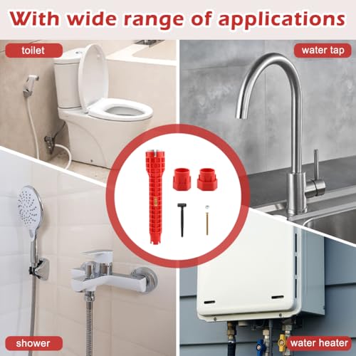 Saycker 8 in 1 Kitchen Faucet Sink Basin Wrench, Pipe Wrench Plumbing Tool - color: Red,8 In1