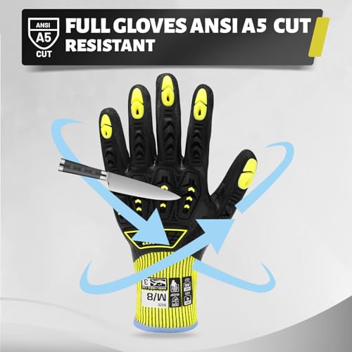 Safety Work Gloves, A5 Cut Resistant Gloves For Men Women, Level 3 | Impact Gloves with TPR, Abrasion Level 4 - size: Small