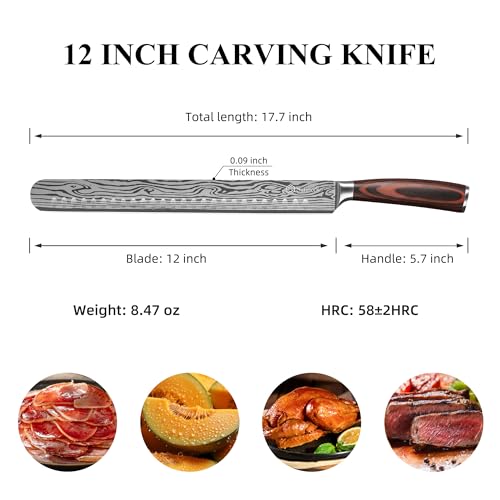 Sunnecko 12 Inch Carving Knife,Brisket Knife for Roasts and Turkey - color: 12 inch Carving Knife