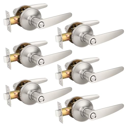 Probrico (6 Pack Privacy Door Lever Door Handle for Bedroom or Bathroom Keyless Leverset, Locked in Side Home/Office Door Lockset,Modern&Durable in Satin Nickel Door Hardware - size: 6 Pack