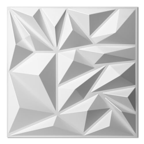 Art3d 33-Pack Modern Diamond Textured 3D Wall Panels, 12 x 12 in, White - color: White, size: 12x12 Inch 33 pcs