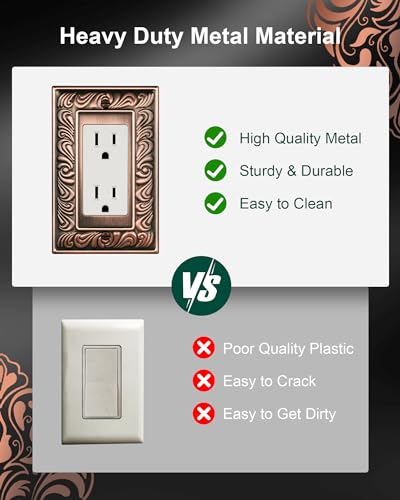 2-Pack Paisley Pattern Single Toggle Light Switch Cover Plate, Metal Plate | Decorative Switch Plate Covers, 1 Gang Metal Wall Plate, Corrosion Resistant, Antique Copper - color: Antique Copper, size: 1 Toggle 2PK