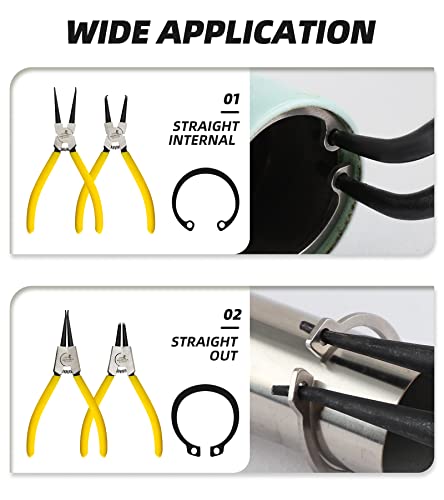 7-Inch Snap Ring Pliers Set Heavy Duty Internal/External Circlip Pliers Kit with Straight/Bent Jaw CR-V Steel for Ring Remover Retaining C Clip Pliers with Storage Bag 4-piece