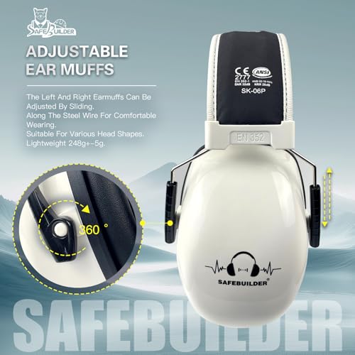 SAFEBUILDER Ear Protection Ear muffs Noise Reduction NRR 28dB Adjustable Hearing Protection for Working Mowing SK-06P - color: White