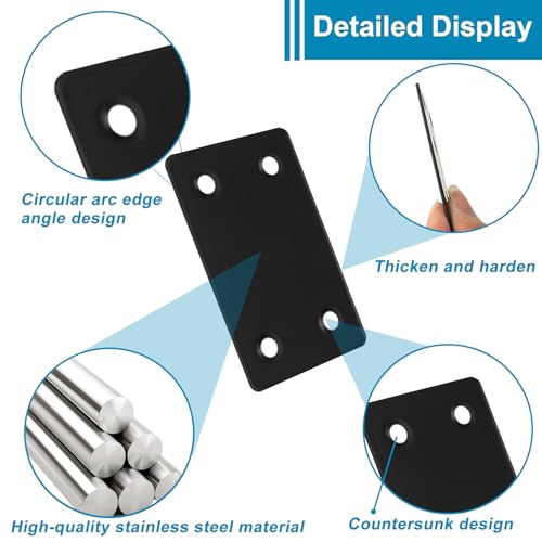 50PCS Flat Straight Brace Brackets, 3.15" Stainless Steel Joining Brackets - size: Black,3.15"x1.6"