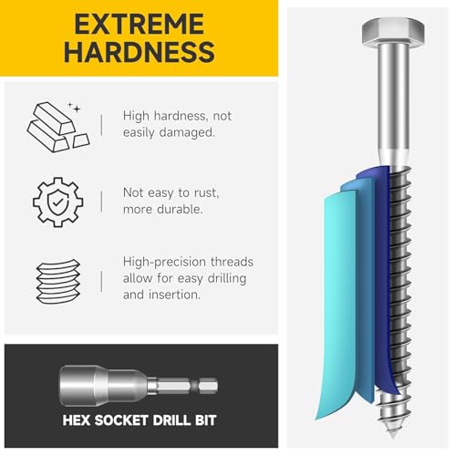(16Sets) 1/2" x 6" Hex Head Lag Bolts, Heavy Duty Lag Screws with Washers, 304 Stainless Steel Bolts 18-8, Lag Screws Wood Screws, Partial Thread Bright Finish, 1/2 Bolt by Mywish - size: 1/2 x 6" (16 set)