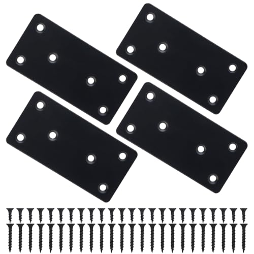 Mending Plate, Metal Steel Flat Straight Brace Bracket, Black Double-Wide Joining Plate for Wood Furniture Fastening & Fixing with 2 Sets of Screws of Different Lengths(50x100mm, 4 Pack) - size: 50 x 100 mm