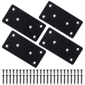 Mending Plate, Metal Steel Flat Straight Brace Bracket, Black Double-Wide Joining Plate for Wood Furniture Fastening & Fixing with 2 Sets of Screws of Different Lengths(50x100mm, 4 Pack) - size: 50 x 100 mm