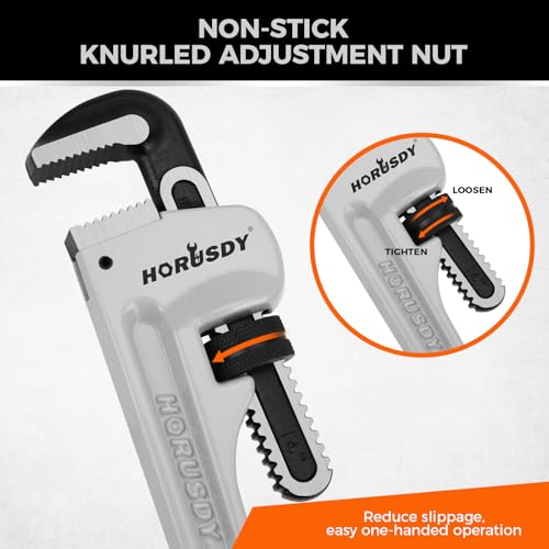 HORUSDY 18-Inch Pipe Wrench, Aluminum Heavy-Duty Adjustable Plumbing Wrench, 450mm, 1/2"–2" Pipe Capacity, Strong Grip & Durable, Lightweight Gray for Professionals & DIY - style: 18" Lightweight Aluminum