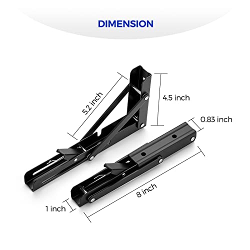 Ravinte Matte Black Folding Shelf Brackets, 8 Inch, 2 Pack - size: 8 Inch