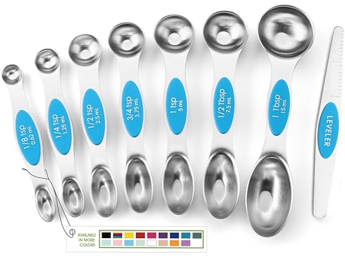 Spring Chef Stainless Steel 8 Magnetic Measuring Spoons for Kitchen, Teal - color: Teal, size: 1-Pack