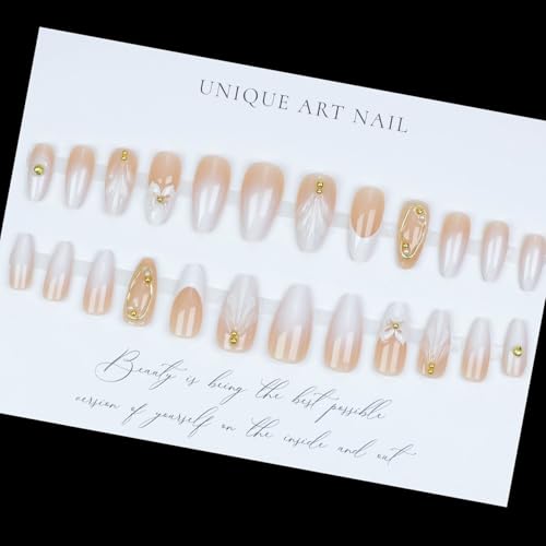 LPOODDNU Press on Nails - color: white french tip flower