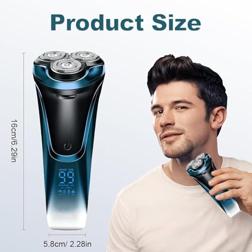 Snapbuy Electric Razor for Men,4D Floating Head Rotary Shaver,Snapbuy Electric Razor Pro of Father,Ipx7 Waterproof,Wet & Dry Fast Charging Electrical Shaver LCD Display(Blue) - color: Blue