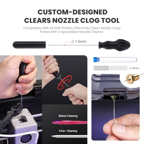 3D Printer Tool Kit with Nozzle Cleaner, PTFE Tube & Deburring Tools
