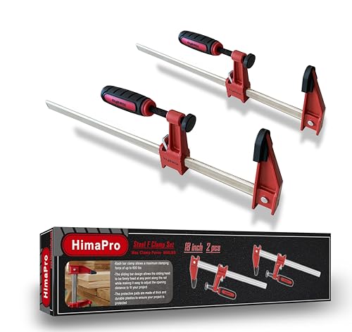 HimaPro 18 Inch Bar Clamp Set, 2 Pack 600 lbs Load Limit Medium Duty Quick Release Steel F Clamp, Ideal for Woodworking, Metalworking, and DIY Projects - color: 18 Inch Set