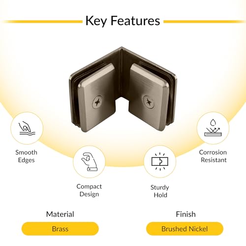 Brixwell Beveled Style 90 Degree Glass To Glass Clamp Brass, Brushed Nickel - color: Brushed Nickel