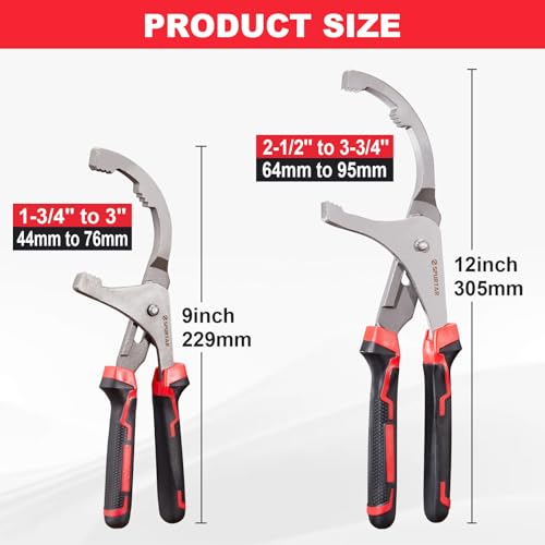 Spurtar Oil Filter Wrench Set, 9'' & 12'' Universal Oil Filter Removal Tool - size: 9" & 12" Pliers: 1-3/4" - 3-3/4"