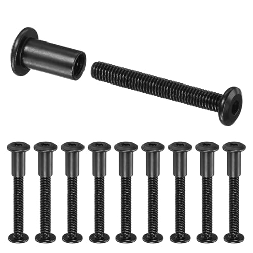 M METERXITY 10-Pack Hex Drive Socket Cap Bolt, M6 x 45mm Carbon Steel Furniture Connector Bolts Barrel Nuts for Furniture Assembly/Cabinet/DIY Binding Post Screws Rivet Fasteners [Black] - size: M6 x 45mm