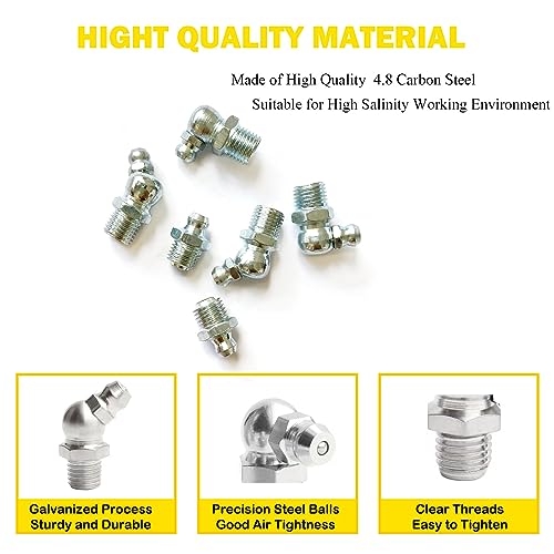 3/8"-24 12Pcs Grease Fitting Assortment - Straight 45 90 Degree Zerk Fittings, Galvanized Steel for Industrial/Agricultural Machinery, Cars, Ships - size: 3/8"-24 12Pcs
