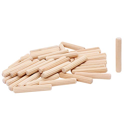 100 Pack 1/4" Wood Dowel Pins Grooved Hardwood Dowels for Furniture Joinery | Straight Grooved Wooden Dowels for Strong Wood Joints, Cabinet Making, Furniture Repair and DIY Woodworking Jig Projects