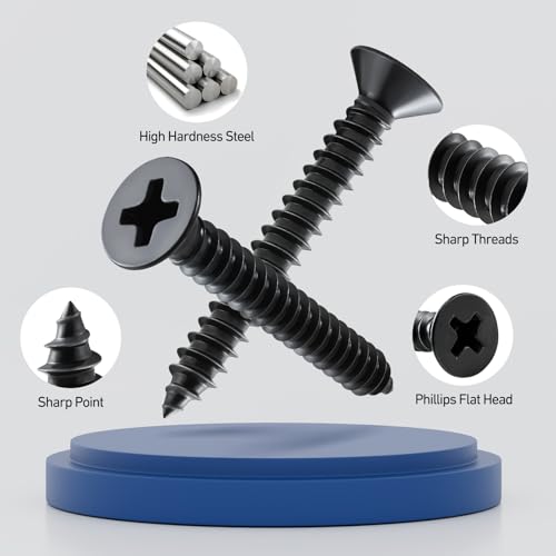 100PCS Wood Screws 1-1/2 Inch, #8 x 1-1/2" Black Screws, Black Dacromet Flat Head Phillips Self Tapping Suitable for Furniture, Woodworking - size: 8 x 1-1/2"