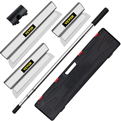 VEVOR Skimming Blade Set,10"+16"+24" Blades + 35"-78" Extension Handle，European Stainless Steel Construction Knife, Aluminum Blade Profile Smoothing Knockdown Spatula for Gyprock/Drywall/Wall-Board - size: 10"+16"+24", style: With Extension Handle