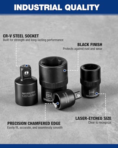 WORKPRO 17-Piece Female E-Torx Socket Set, E4-E24, CR-V Steel