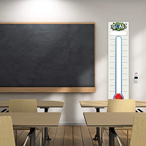 Fundraising Thermometer Chart Goal Tracker Decal - 48"x12" - Dry Erase Goal Setting Wall Poster Thermometer - Removable Giant Sales Goal Vinyl Sticker (Blue) - color: Blue
