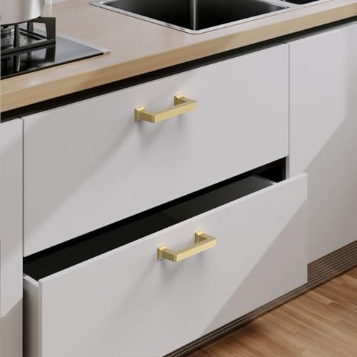 9BUILD 10 Pack 3 Inch Brushed Gold Cabinet Pulls,Kitchen Hardware - color: Brushed Gold, size: 3"/76MM Hole Center