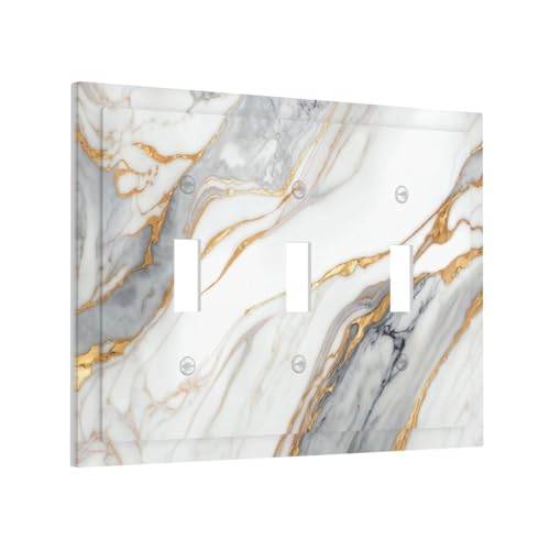 White Gray Gold Marble Light Switch Cover Decorative Wall Plate - color: 3 Gang Triple Toggle
