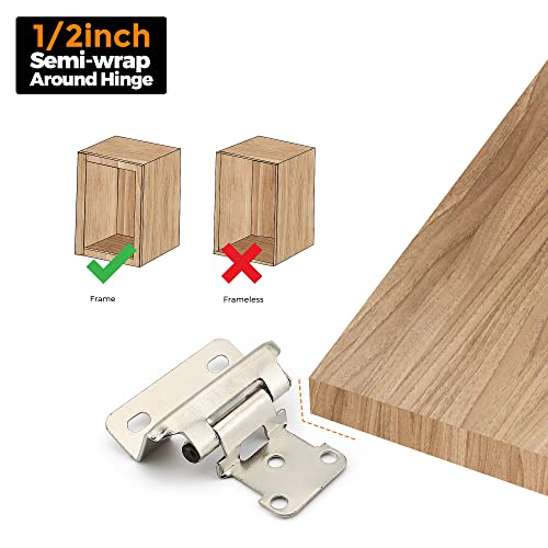 Ravinte Satin Nickel Kitchen Cabinet Hinges, Semi Wrap 1/2" Overlay,20 Pack - size: Semi Wrap 1/2" Overlay