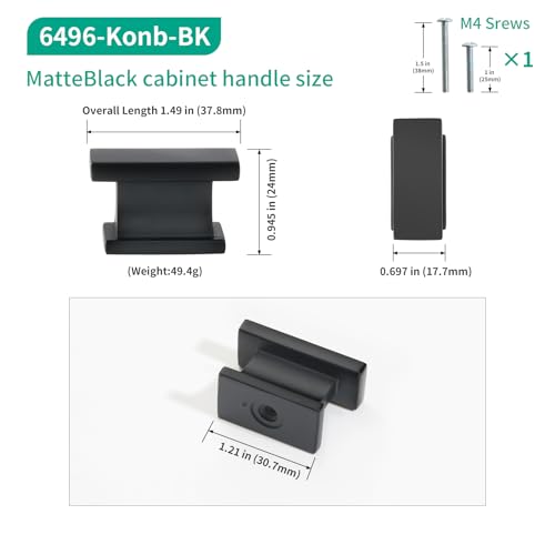 Matte Black Kitchen Rectangle Cabinet Knobs 1.49 Inch 10 Pack - color: Matte Black, size: 1.49"/38MM Single Hole