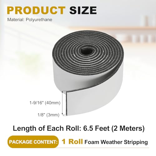 uxcell Weather Stripping Door Seal, 1-9/16" x 1/8" x 6.5 Ft Adhesive Foam Tape Seal Soundproof Insulation Strips for Door Frame Window Gaps (1 Roll, 6.5 Feet) - size: 1-9/16" x 1/8" (6.5 Ft)
