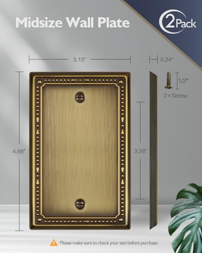 Switch Plates Outlet Covers, 2-Pack Antique Brass Metal Wall Plates - color: Antique Brass, size: 1 Blank 2PK