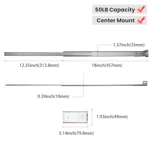 homdiy 18 Inch Heavy Duty Center Mount Drawer Slides Track (2 Pcs) - size: 18 Inch, style: 2 Pack
