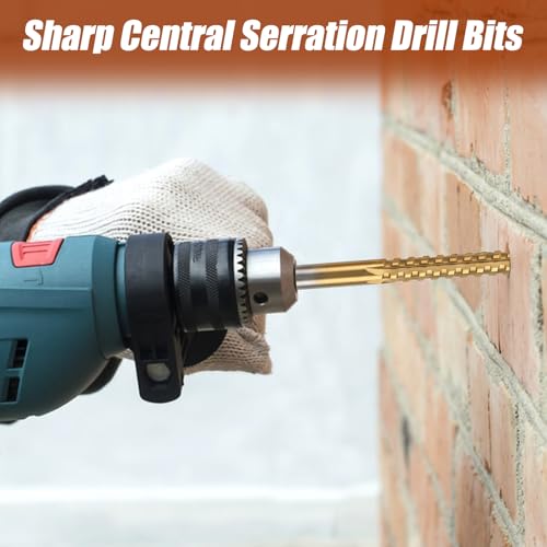 6 Pack Titanium Coated HSS Twist Drill Bit 3-8mm Serrated Side Cutting Drill Bit Hex Shank Serrated Cutting Bits Woodworking Tools for Wood Metal Plastic Hole