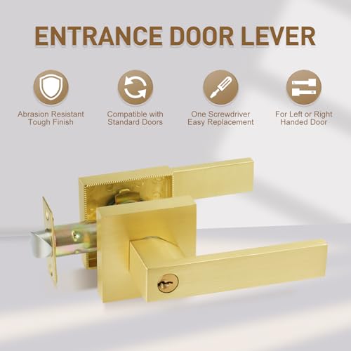 Golden Polished Brass Door Lever with Lock and Keyed - color: Polished Brass, size: 1 Pack